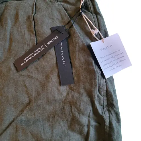 Tahari Olive Green Linen Tie Drawstring Waist High Rise Luxe Shorts Size Large