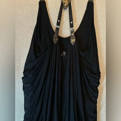 Aryn K  Black Jersey Overalls Dress Side Large