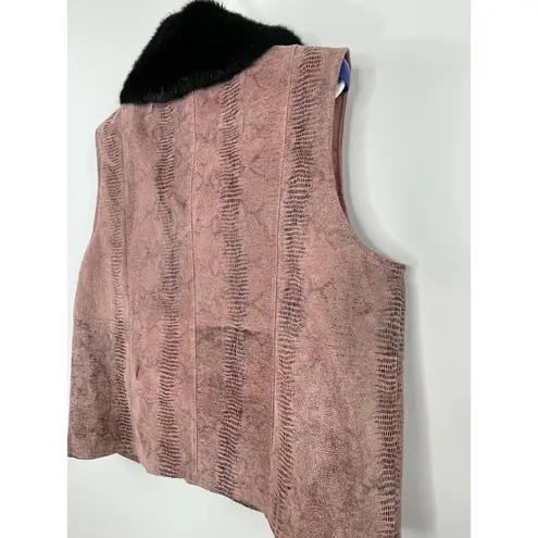 Lisa International Vest Leather Detachable Faux Fur Collar Snake Print Large