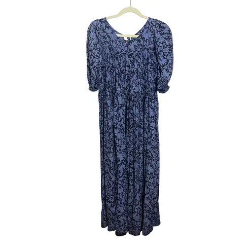Natalie Martin Silk Blue Floral Midi Dress – Women’s Size XS