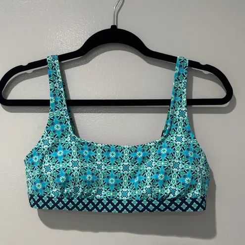 Lands' End Women's Bikini High Waist Blue Floral Print beach Vacation Travel Size 10