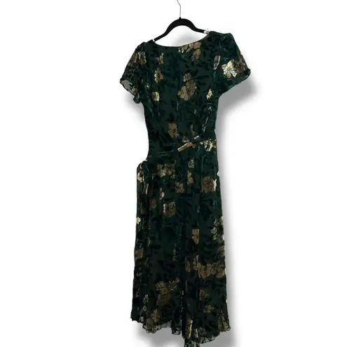 Lulus Dark Green Floral Velvet Midi Wrap Dress Women’s XS New with Tags