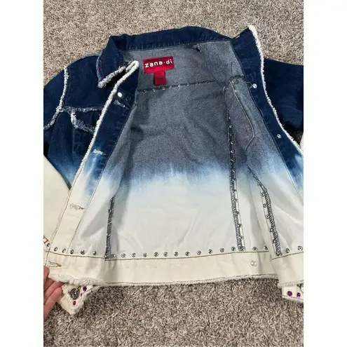 vintage 90s y2k zana di ombre jean denim jacket embellished rhinestone studs L Size L