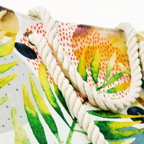 TROPICAL LEAF WITH FLOWER PRINT & ABSTRACT TOTE BAG