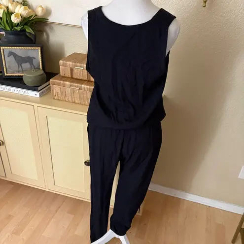 MONROW Crepe Jumpsuit in Neptune Sleeveless Front Zip Size Medium