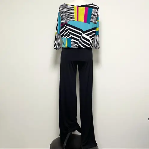 Julian Chang Jumpsuit 3/4 Cold Shoulder Dolman Geo Black