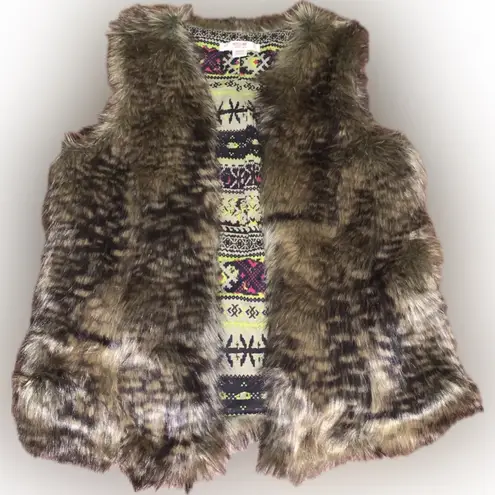 Mossimo Faux Fur Brown Speckled Furry Fuzzy Vest XS Boho Indie Hippie