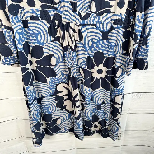 Boden Womens sz 6 Lightweight 3/4 Sleeve Blue 70s Retro Floral Print Mini Dress