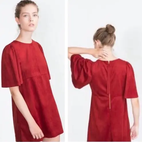 ZARA  Trafaluc Red Suede Boxy Mini Dress size XS