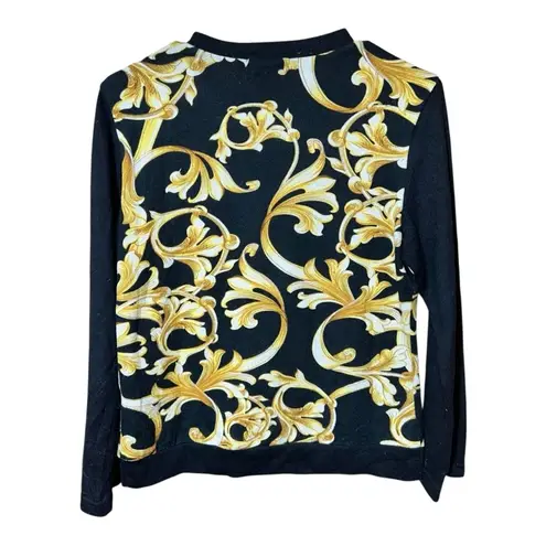 Black & Gold Baroque Scroll Print Long Sleeve Top – Size Small
