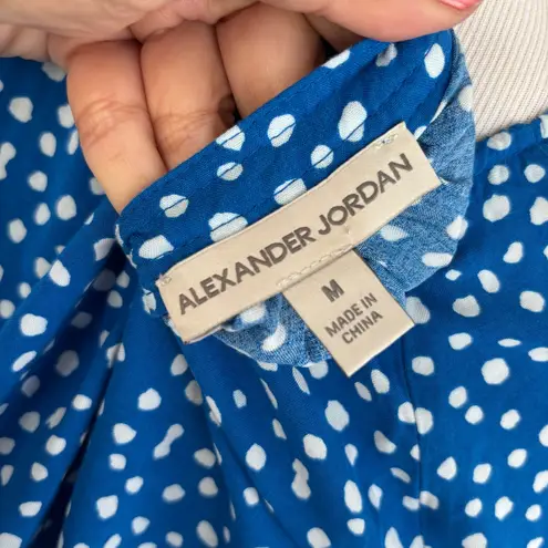 Stylish Blue and White Polka Dot Blouse Size M