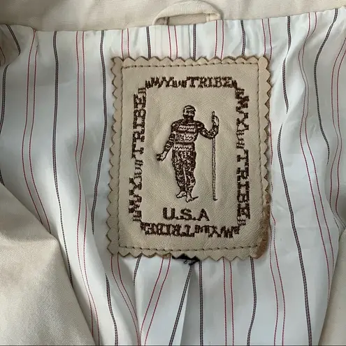 My Tribe Ivory Jacket with Leather Trim