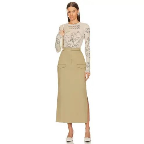 NANUSHKA Edena Skirt in Pebble Large New Womens Long Maxi Chinos Khaki Tan