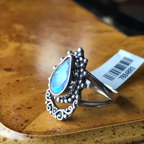 Natural Rainbow Moonstone Sterling Silver Ring Size 6