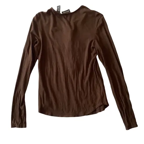 NY & Co Long Sleeve Henley Top Brown