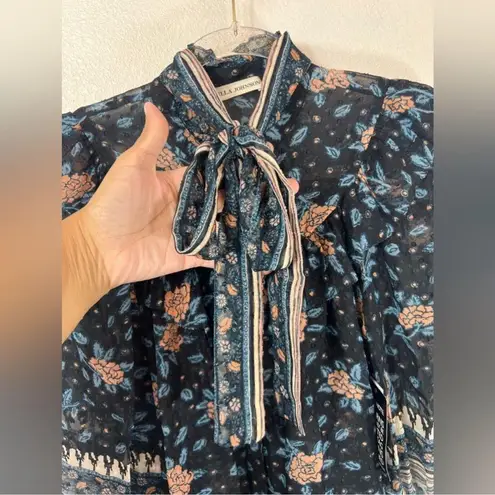 Ulla Johnson NWT Antoine Floral 100% Silk Sheer Ruffle Neck Tie Blouse Size 2