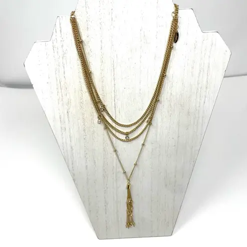 Ettika gold tone Chloe tassel layered necklace with CZ, NWOT