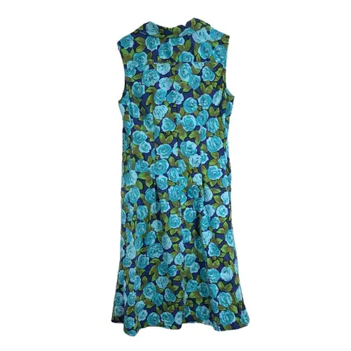 Talbots  Blue Green Floral Button Down Fit & Flare Pleated Midi Dress Size 12