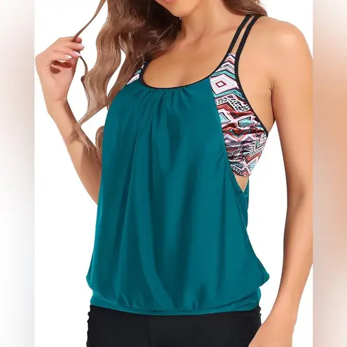 Holipick Tankini Top Blouson Tummy Control Loose Fit Bathing Suit Top Size XL Green