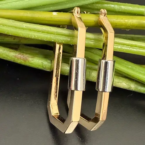 ALL SAINTS Hex Carabiner Gold & Silver-tone Hexagon Hoop Earrings 18.2g.