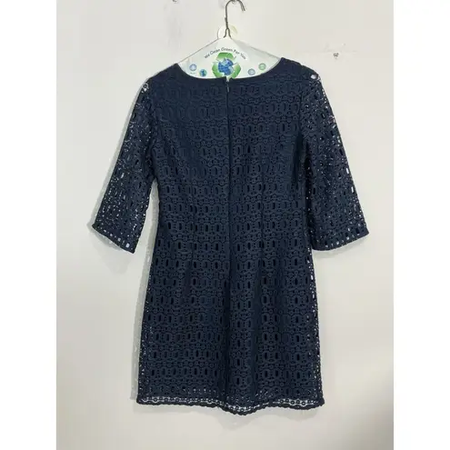 R & K Womans 10 P Blue Lace Lined Short Sleeve Knee Length Shift Dress