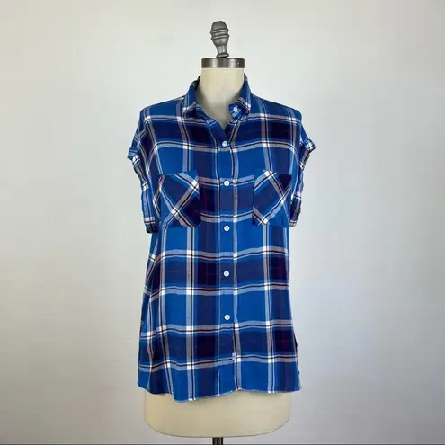 Rails Britt Plaid Cap-Sleeve Shirt in Santorini Royal