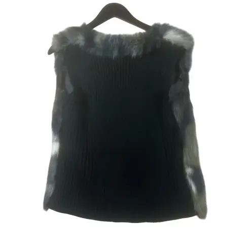 INC International Concepts Faux Fur Sweater Vest Women's S/M Black Gray Blue Size M