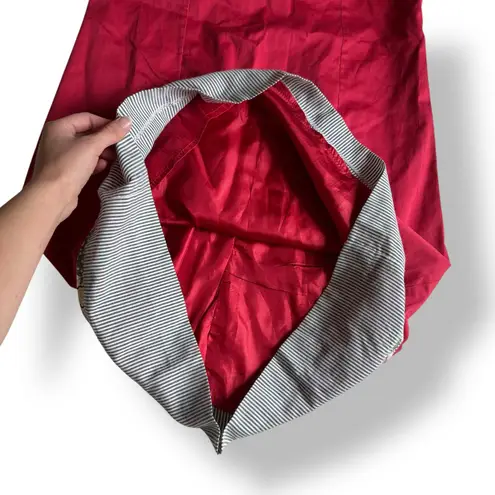 Richard Malcolm Red Cotton Dress Size 8 Embellished Floral Stripe Hem Mod Preppy