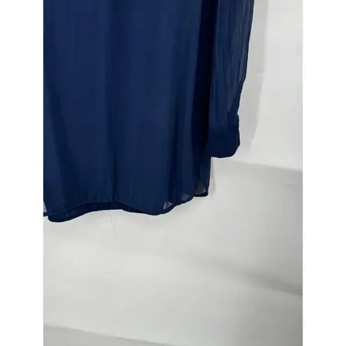 Vince  Dress Women Small Navy 100% Silk Long Sleeve Short V Neck Minimalist