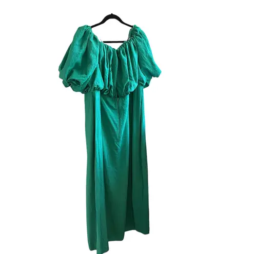 ASOS NWT Design Curve Emerald Green MIDI Dress Off Shoulder Puff Sleeve 18 Green