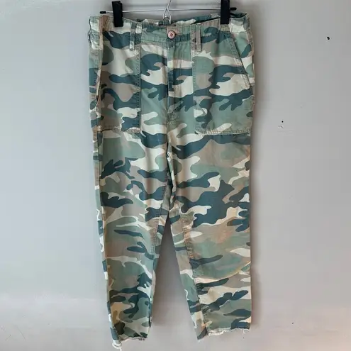 MOTHER The Shaker Chop Crop Printed Jeans 30 Camo Linen Blend Green