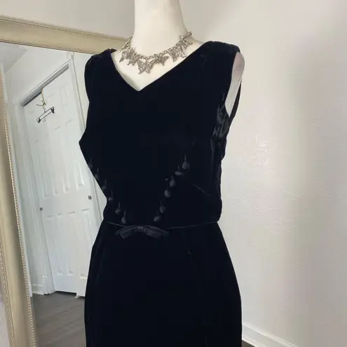 Vintage Romantic Goth Gothic 1960s Sears Black Velvet Bow Midi Pencil Dress XS