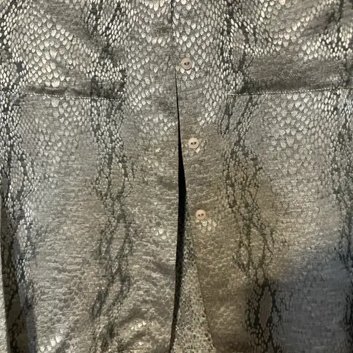 Alain Gerard Women's Snake Skin Blouse, Size 4 Silver Gray Top, Button Front Top