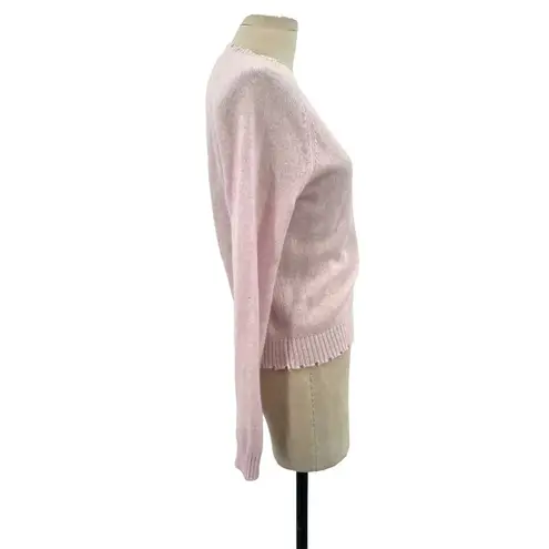 Minnie Rose Cashmere Frayed Edge Cropped V-Neck Sweater Pink Size Small - Image 4