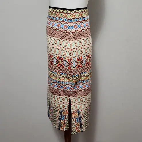Bisou Bisou Orange Multicolored Aztec Side Slit Scuba Pencil Skirt Size XL