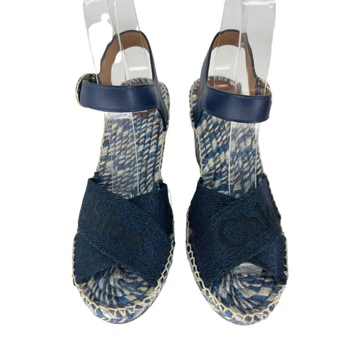 Chloé Chloe Piia Espadrille Logo Wedges in Denim