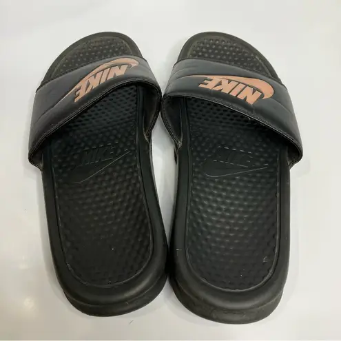Nike  Benassi slides black with pink writing‎ women’s size 10 casual athleisure