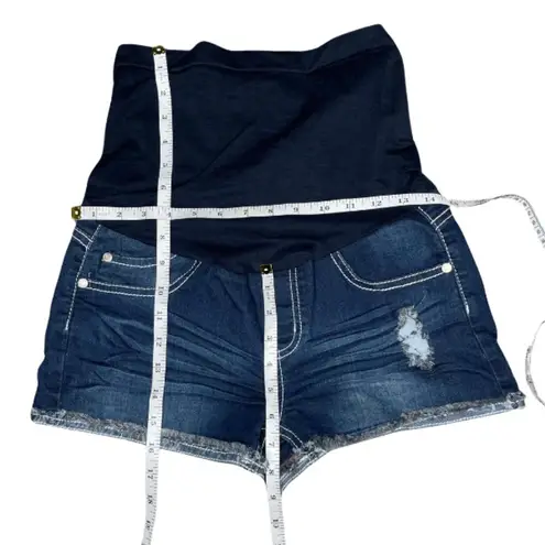 Bella Vida Women's Maternity Jeans Shorts Belly Band Blue Eyelet Lace Cuffs Sz S