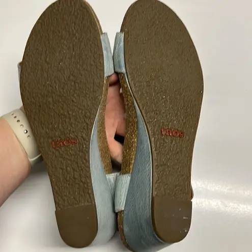 Taos Women’s Blue Textured Leather Velcro Two Strap Ankle Strap Wedge