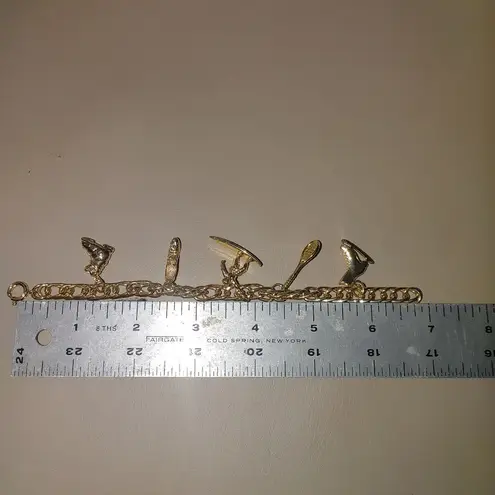 Charm Bracelet Vintage Gold Plated Sports Surfboard Tennis Racket Ice Skate Ski