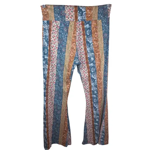 Earthbound Trading Co XL Floral Paisley Flare Leggings Boho Retro Pants Bell Blue Size 1X