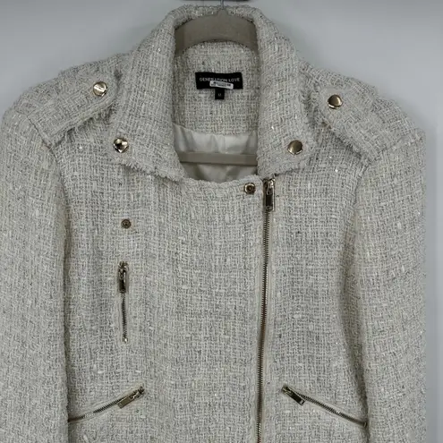 Generation Love White Tweed Moto Jacket Sequins Gold Zippers Women's Size M