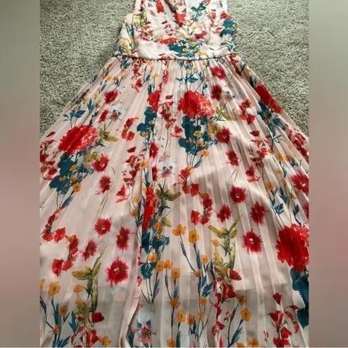 Karen Millen pleated floral Midi v-neck ties back cutout Dress