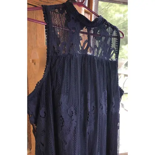 Maurice Navy Blue Lace overlay sheer at High Neck Sleeveless Dress XL