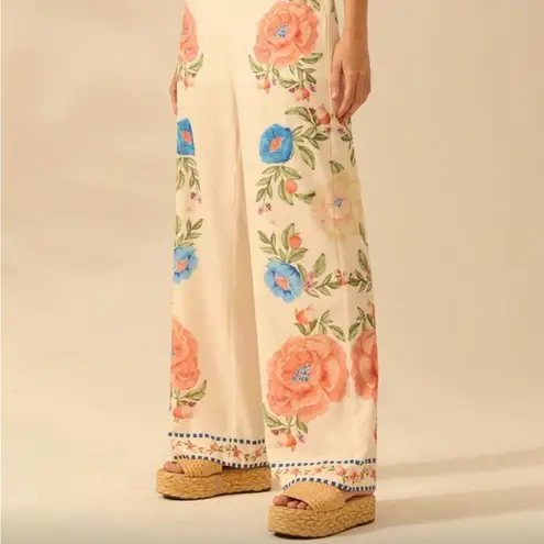 Women’s boho tropical Flower print casual pants Orange Size M