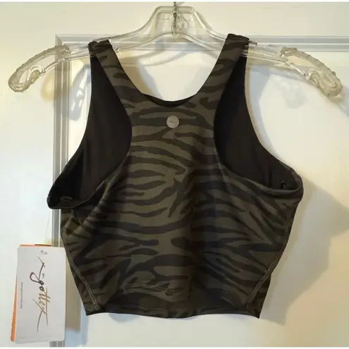 Gottex Studio Y Back Sports Bra Crop Top Olive Green & Black Zebra Small