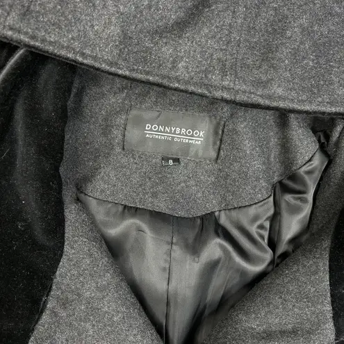 Donnybrook Coat Womens Large Wool Blend Hooded Velvet Trim Button Front Long Gray