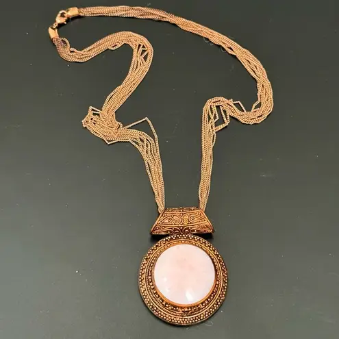 Signed Thailand NK Quartz Agate Rose Gold Multi Chain Necklace 39g. Pink