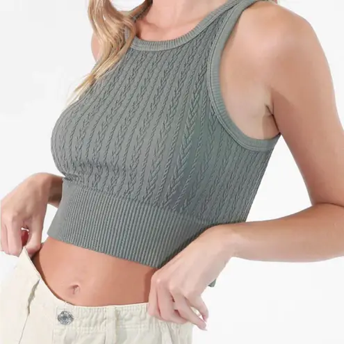 NIKIBIKI Boho Knit Tetured Highneck Crop Top Sage One Sz New with Tags