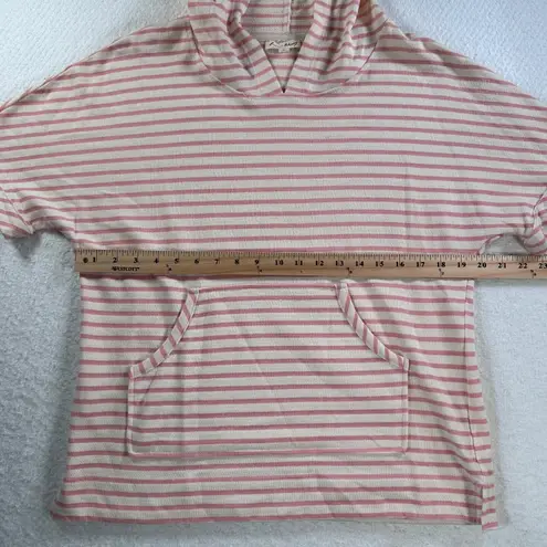 Jane & Delancey Women's Small Pink/Cream Striped Short Sleeve Hooded Terry Shirt Pink